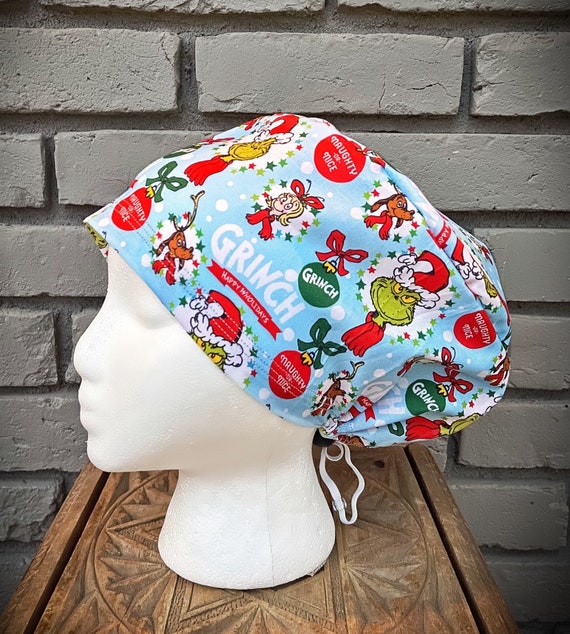 Christmas Scrub Cap, Surgical Scrub Cap, Scrub Caps for Women, Scrub Hats, Euro Scrub Cap, Scrub Cap with Buttons, Scrub Hat with Toggle