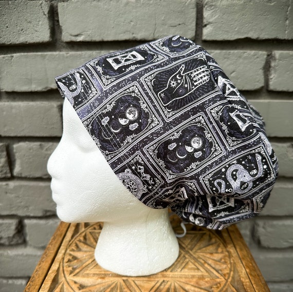 Halloween Scrub Cap, Tarot Card Scrub Cap, Scrub Caps for Women, Scrub Hats, Euro Scrub Cap, Scrub Cap with Buttons, Scrub Hat with Toggle