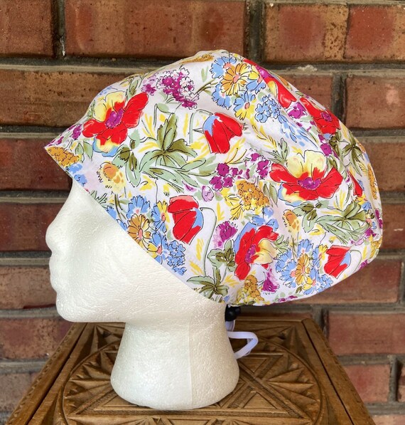 Floral Scrub Cap, Flower Scrub Cap, Scrub Caps for Women, Scrub Hats, Euro Scrub Cap, Scrub Cap with Buttons, Scrub Hat with Toggle