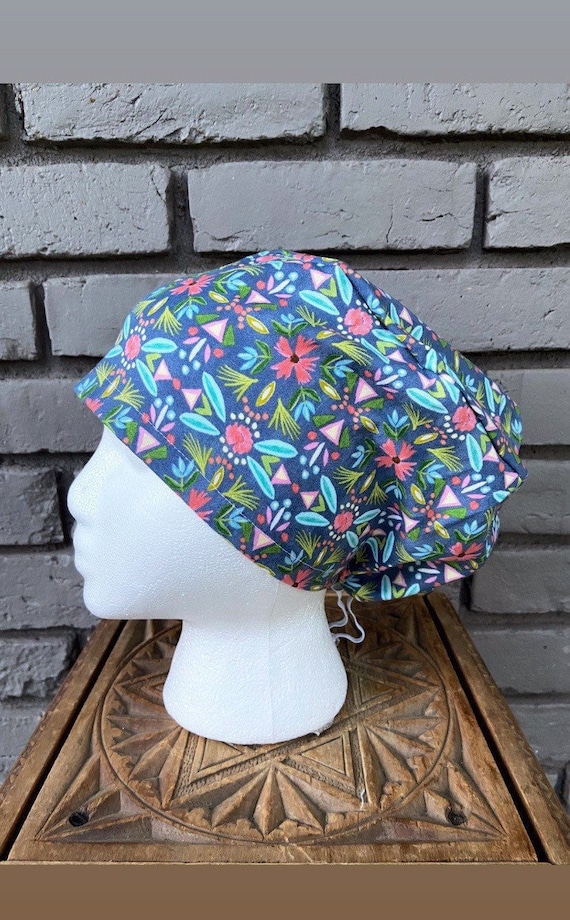 Colorful Floral Scrub Cap, Surgical Scrub Cap, Scrub Cap for Woman, Scrub Hats, Euro Scrub Cap for Woman with Toggle,