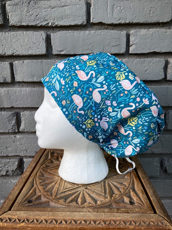 Flamingo Scrub Cap, Surgical Scrub Cap, Scrub Caps for Women, Scrub Hats, Euro Scrub Cap, Adjustable Scrub Hat