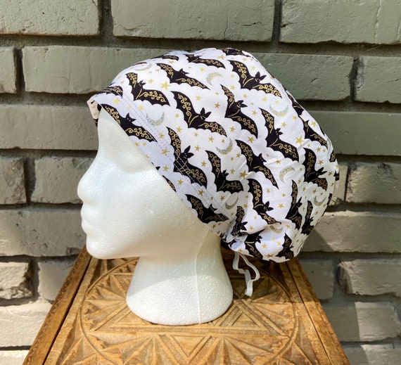 Halloween Scrub Cap, Bat Scrub Cap, Scrub Caps for Women, Scrub Hats, Euro Scrub Cap, Scrub Cap with Buttons, Scrub Hat with Toggle