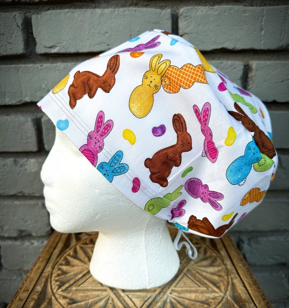 Easter Scrub Cap, Bunny, Peeps Scrub Hat, Surgical Scrub Cap, Scrub Cap for Woman, Scrub Hats, Euro Scrub Cap for Woman with Toggle