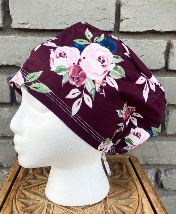 Floral Scrub Caps, Surgical Scrub Cap, Scrub Cap for Woman, Scrub Hats, Euro Scrub Cap for Woman with Toggle, Rose