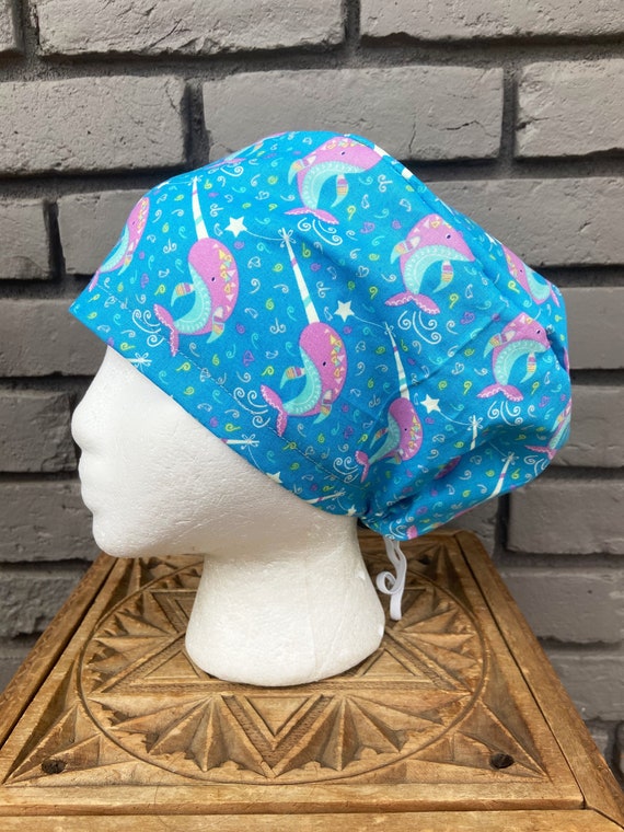 Narwhal Scrub Cap, Glow in the Dark, Surgical Scrub Cap, Scrub Caps for Women, Scrub Hats, Euro Pixie Toggle Hat