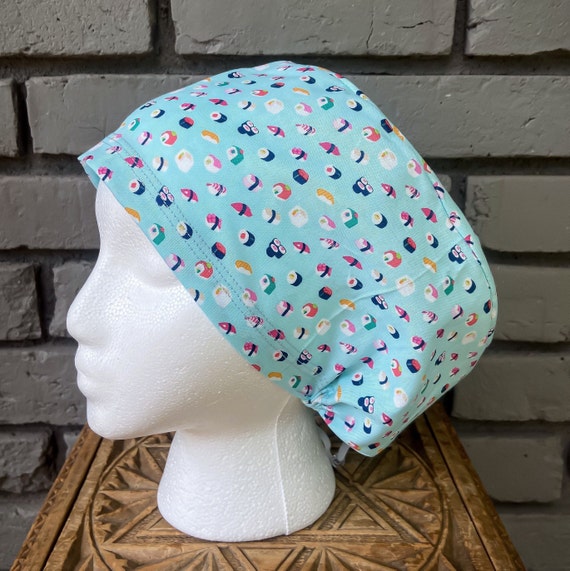 Sushi Scrub Cap, Nigiri , Surgical Scrub Cap, Scrub Cap for Woman, Scrub Hats, Euro Scrub Cap for Woman with Toggle