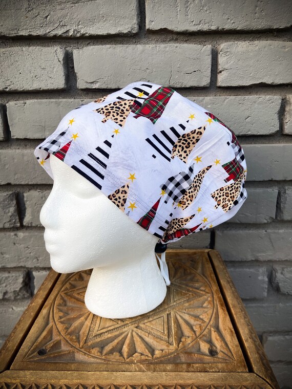 Christmas Scrub Cap, Cheetah Print, Surgical Scrub Cap, Scrub Caps for Women, Scrub Hats, Euro Pixie Toggle Hat, Stitchy Witch