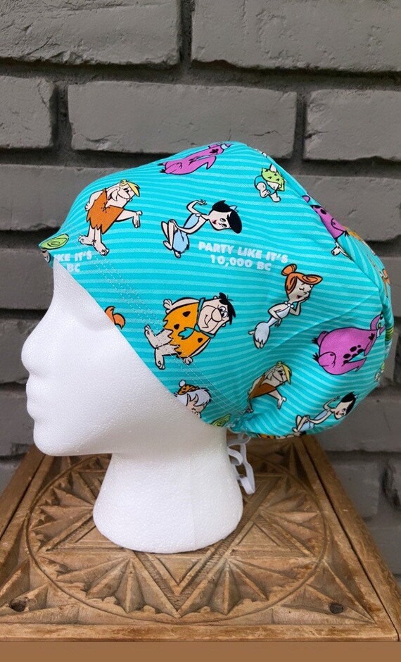 Flintstones Scrub Cap, Surgical Scrub Cap, Scrub Cap for Woman, Scrub Hats, Euro Scrub Cap for Woman with Toggle, Inspired