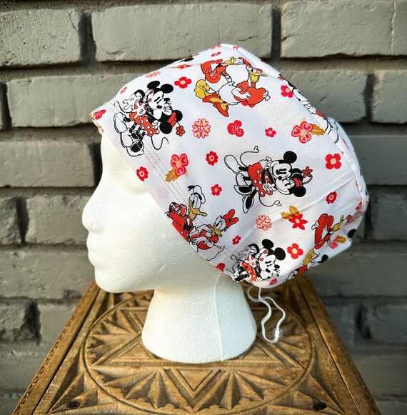 Mouse Scrub Cap, Surgical Scrub Cap, Scrub Caps for Women, Scrub Hats, Euro Scrub Cap, Scrub Cap with Buttons, Scrub Hat with Toggle