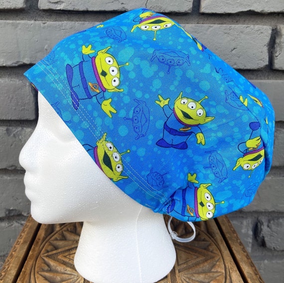 Alien Scrub Cap,Surgical Scrub Cap, Scrub Caps for Women, Scrub Hats, Euro Scrub Cap, Scrub Cap with Buttons, Scrub Hat with Toggle