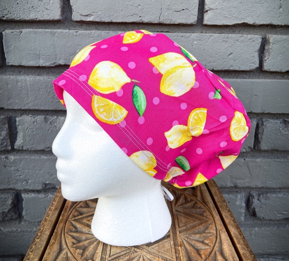 Lemon Scrub Cap, Lemonade, Surgical Scrub Cap, Scrub Cap for Woman, Scrub Hats, Euro Scrub Cap for Woman with Toggle