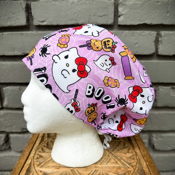 Kitty Scrub Cap, Cat Scrub Cap, Halloween Scrub Cap, Surgical Scrub Cap, Scrub Caps for Women, Euro Scrub Hat, Adjustable Scrub Cap