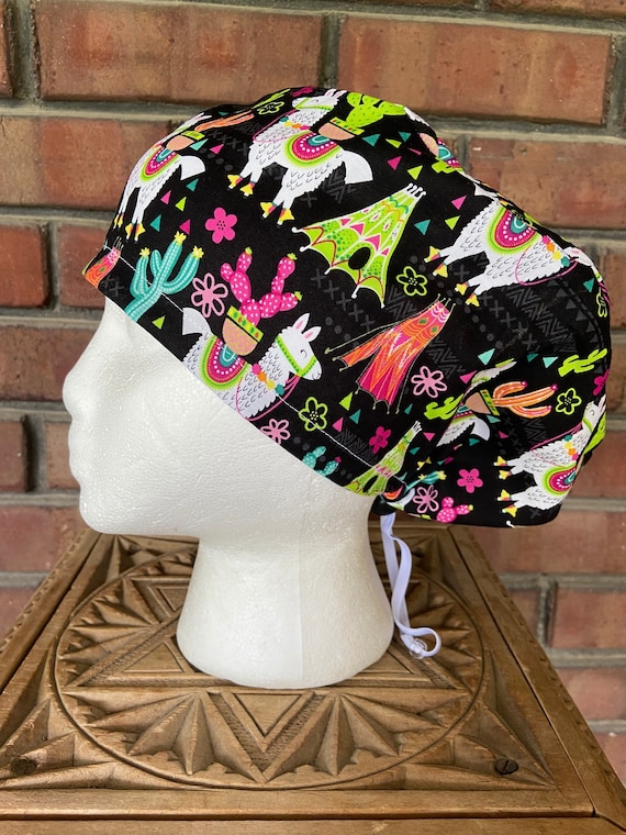 Llama print -Surgical Scrub Cap -Handmade- Euro Pixie Toggle Hat