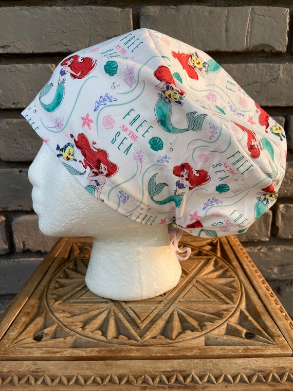Mermaid Scrub Cap, Surgical Scrub Cap, Scrub Caps for Women, Scrub Hats, Euro Scrub Cap, Scrub Cap with Buttons, Scrub Hat with Toggle