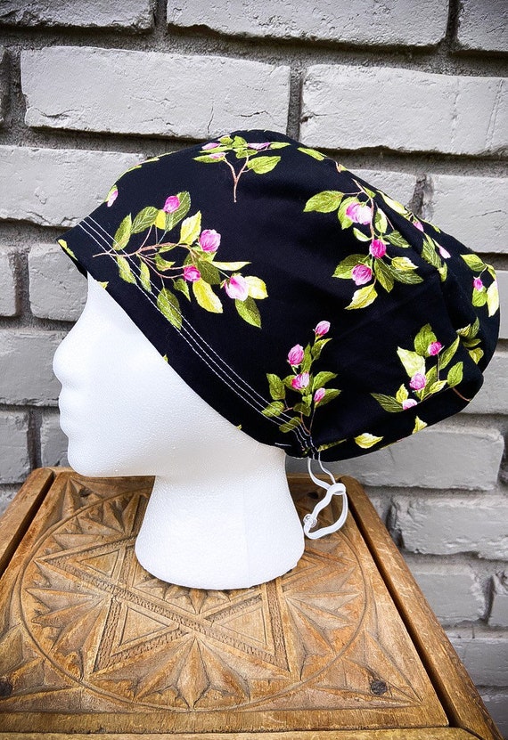 Floral Scrub Caps, Tulip, Surgical Scrub Cap, Scrub Cap for Woman, Scrub Hats, Euro Scrub Cap for Woman with Toggle