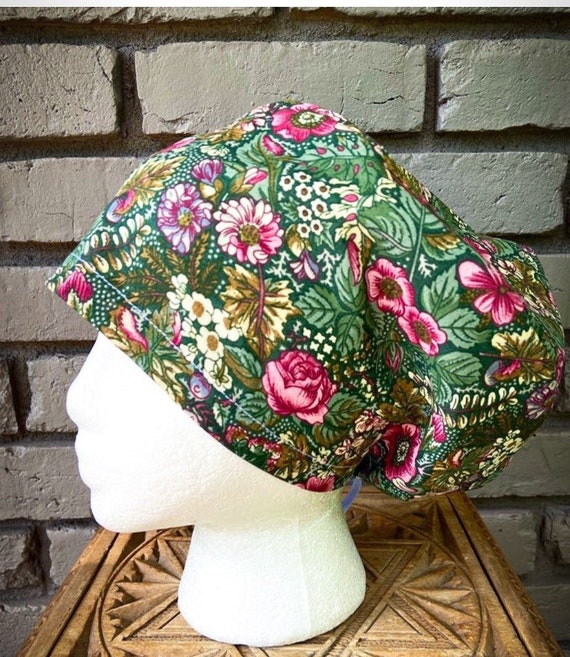 Floral Scrub Cap, Surgical Scrub Cap, Scrub Cap for Woman, Scrub Hats, Euro Scrub Cap for Woman with Toggle,