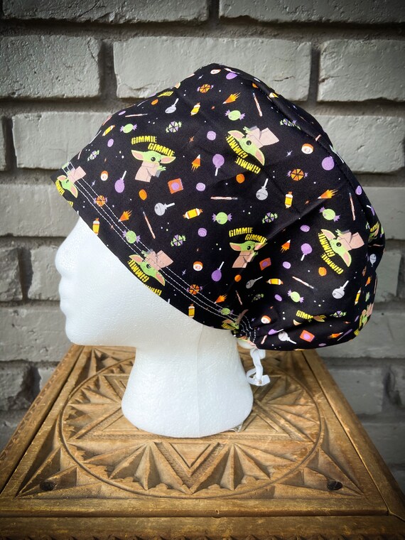 Halloween Scrub Cap, Candy scrub cap, Scrub Caps for Women, Scrub Hats, Euro Scrub Cap, Scrub Cap with Buttons, Scrub Hat with Toggle