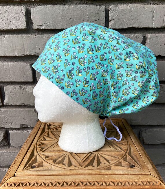Floral Scrub Cap, Blue, Teal, Daisy, Surgical Scrub Cap, Scrub Caps for Women, Scrub Hats, Euro Pixie Toggle Hat