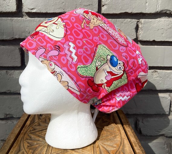 Ren and Stimpy Scrub Cap, Surgical Scrub Cap, Scrub Caps for Women, Scrub Hats, Euro Pixie Toggle Hat
