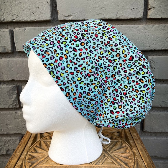 Cheetah Print Scrub Cap, Surgical Scrub Cap, Scrub Caps for Women, Scrub Hats, Euro Scrub Cap, Scrub Cap with Buttons, Scrub Hat with Toggle