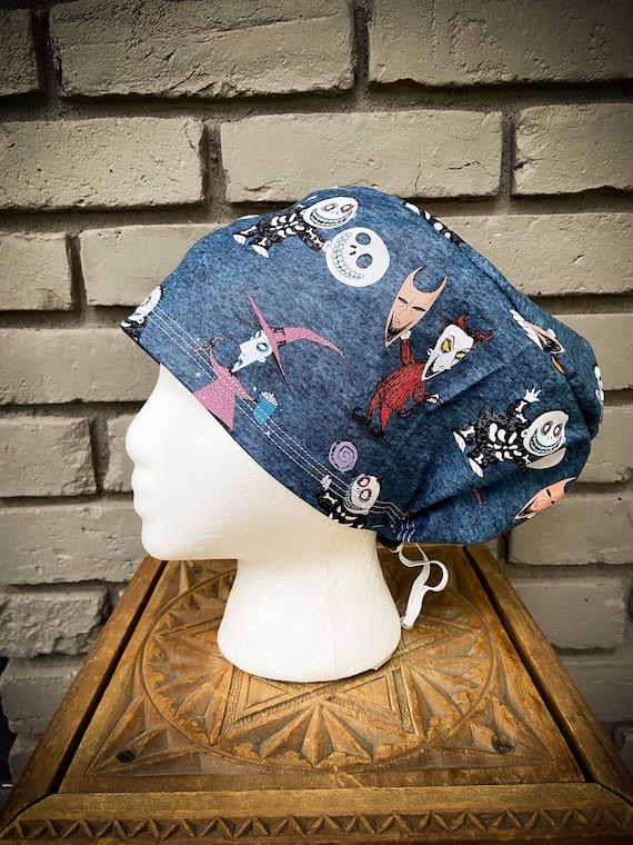 Nightmare Before Christmas Scrub Cap, Surgical Scrub Cap, Scrub Cap for Woman, Scrub Hats, Euro Scrub Cap for Woman with Toggle, Halloween