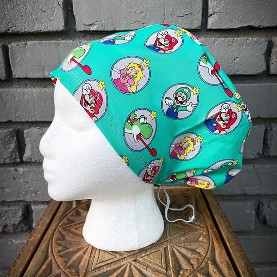 Mario Scrub Cap, Surgical Scrub Cap, Scrub Caps for Women, Scrub Hats, Euro Scrub Cap, Scrub Cap with Buttons, Scrub Hat with Toggle