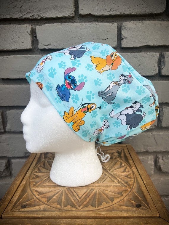 Disney Scrub Cap, Disney Dog Fabric, Stitch, Pluto, Surgical Scrub Cap, Scrub Caps for Women, Scrub Hats, Euro Pixie Toggle Hat