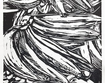 Platano, woodcut print on paper.