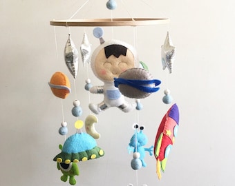 astronaut mobile, nursery decor baby mobile, nursery decor, felt baby mobile