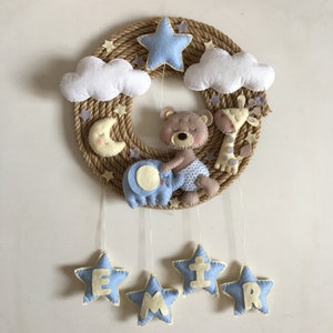 Door Wreath baby boy, personalized baby wreath, felt door ornament