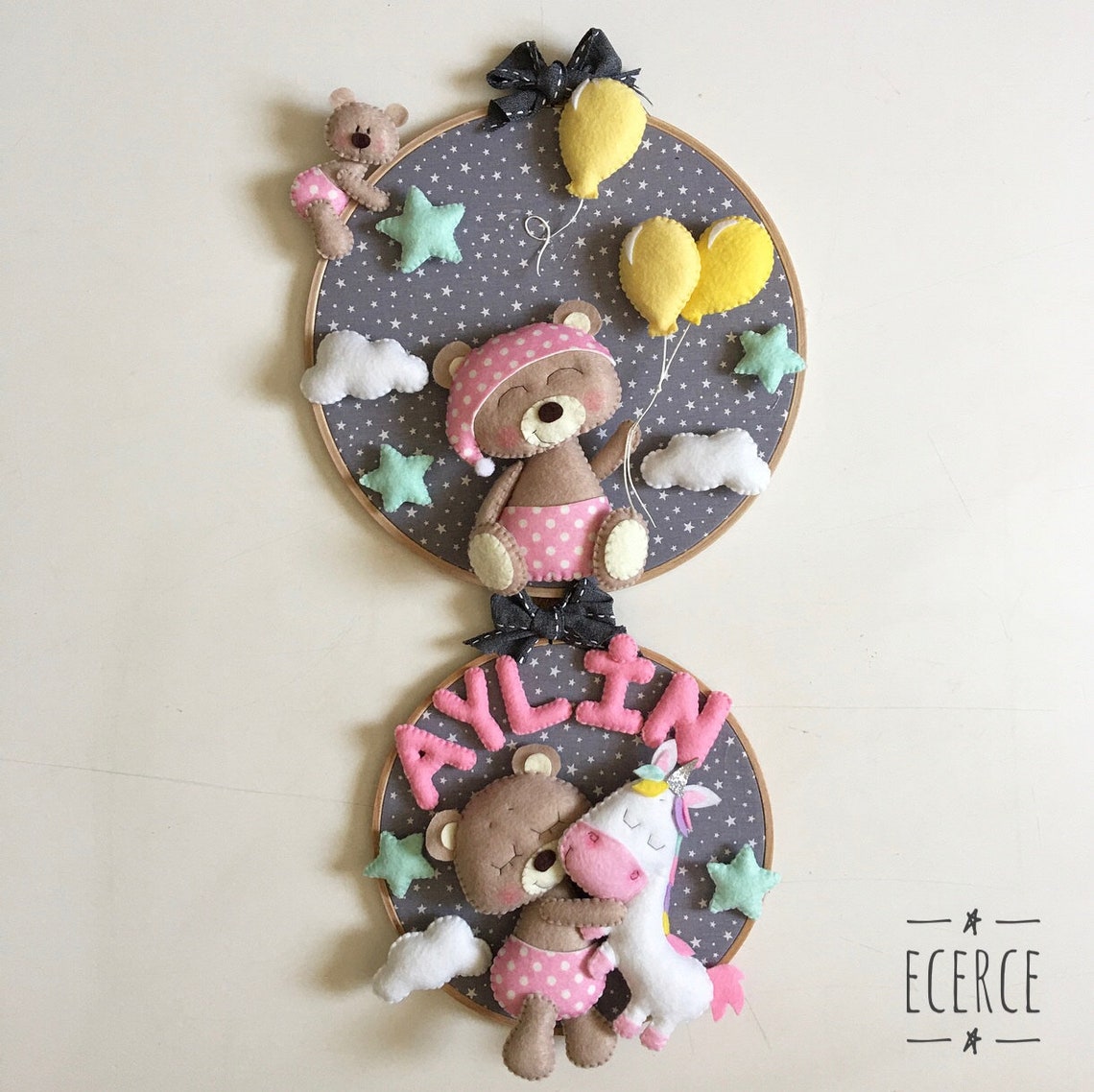 Hoop Baby Door Wreath, Baby Door Hanger, Felt Baby Door Decor