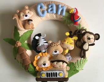 baby door wreath, baby door hanger, felt baby door decor, personalized nursery decor, baby boy door wreath