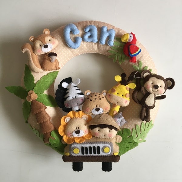 baby door wreath, baby door hanger, felt baby door decor, personalized nursery decor, baby boy door wreath