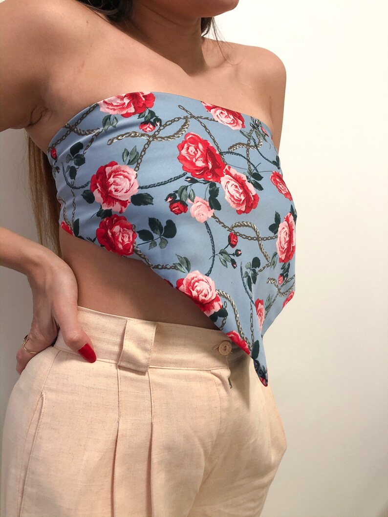 Bandana top for woman top scarf in satin fabric crop top bandana.