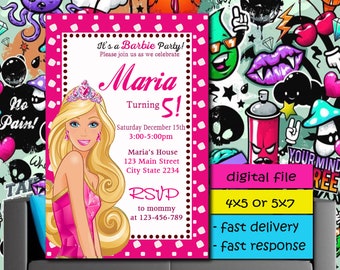 barbie invitation etsy