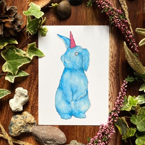 Einhorn Halloween Hase Postkarte Illustration Aquarell Kunstdruck bunny