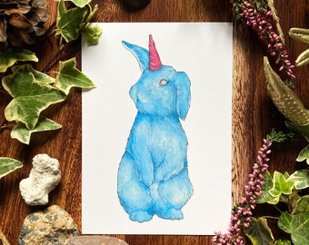 Einhorn Halloween Hase Postkarte Illustration Aquarell Kunstdruck bunny