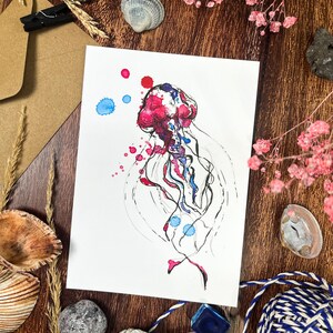 Qualle Medusa Karte Aquarell Illustration