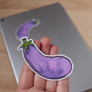 Aubergine illustration autocollant aubergine aquarelle végétarien autocollant aquarelle violet violet légume bande dessinée