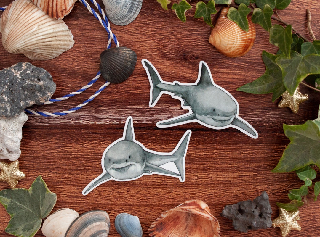 Two Pack Sticker Great White Shark Two Pack Sticker Set Watercolor Illustration Great ...