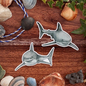 Großer Weißer Hai Zweier Doppelpack Aufkleber Sticker Set Aquarell Illustration great white shark watercolour decoration