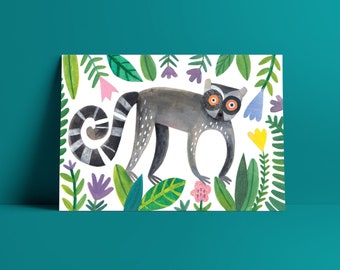 Lemur Jungle Giclee Arte Impresión A4 A3 Ilustración