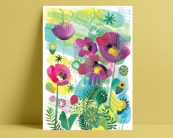 Impresión de arte floral de amapola de jardín A3 Giclee