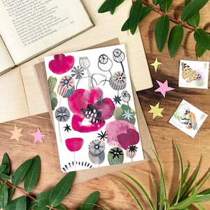 Poppy Page - Cartão comemorativo ilustrado de luxo - Origem sustentável - Disponível em dois tamanhos