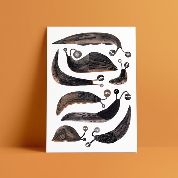 SLUGS Giclee Art Print A4 A3 Paint and collage illustration
