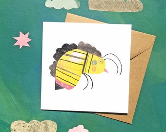 Shrill Carder Bee - Recycled Greeting Card - Illustrated by Nikki Pontin - Endangered British Bugs