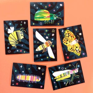 Bugs In The Night, 6-pack A6 bedreigde Britse bug-wenskaart - Eco-vriendelijk