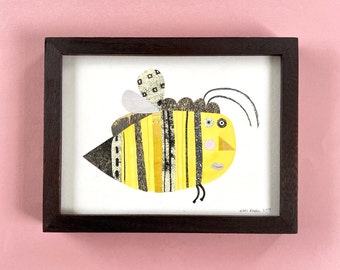 Shrill Carder Bee original framed collage artwork