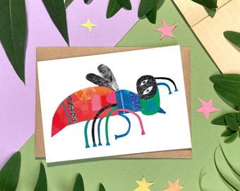 Ruby Tailed Wasp - Ein vom Aussterben bedrohter britischer Käfer - A6 Illustrierte Grußkarte