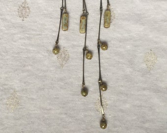 Boho-Anweisung Halskette und Ohrringe Set, Perlen, grüne Perlen Ohrringe baumeln Halskette, Ohrringe grün
